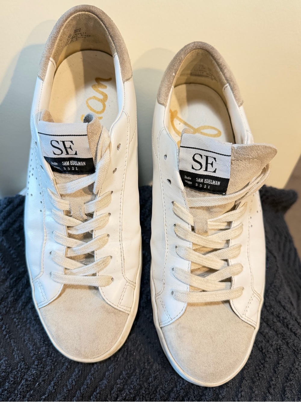 Sam Edelman Women's White & Beige Low-Top Sneakers